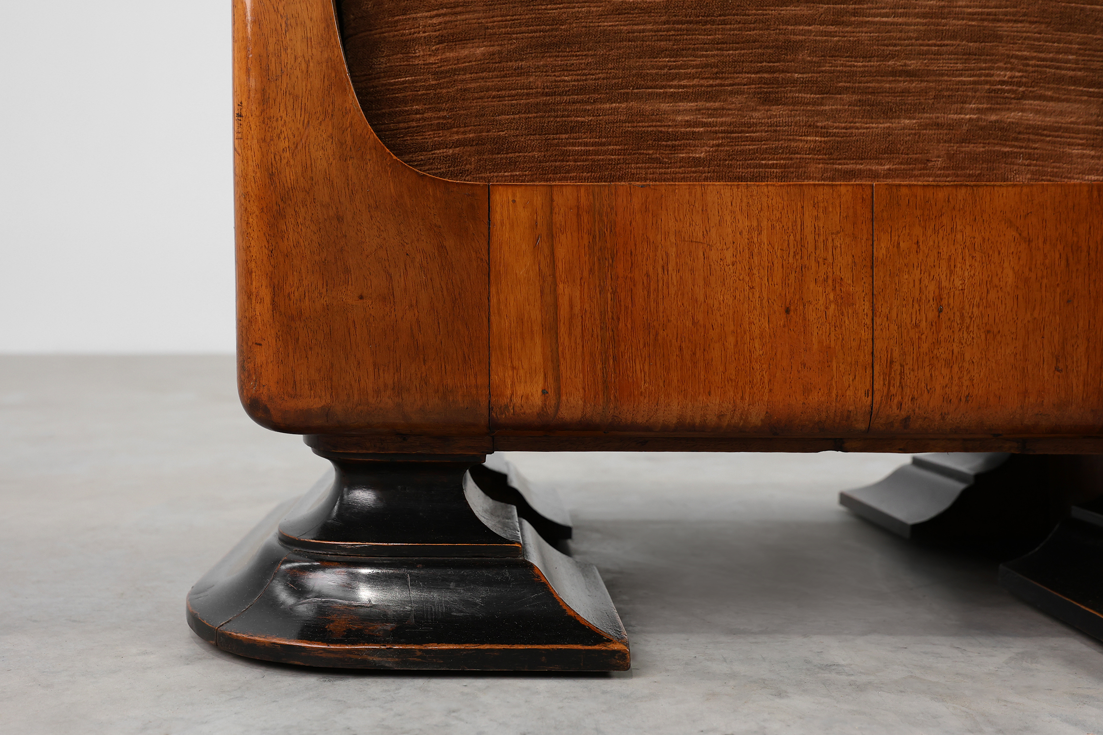 Art Deco Walnut Stool with Original velvet Upholstery, Italy ca. 1920thumbnail